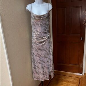 Astr The Label Hollywood Silver Sequin Midi Spaghetti Strap Dress Women’s Size L